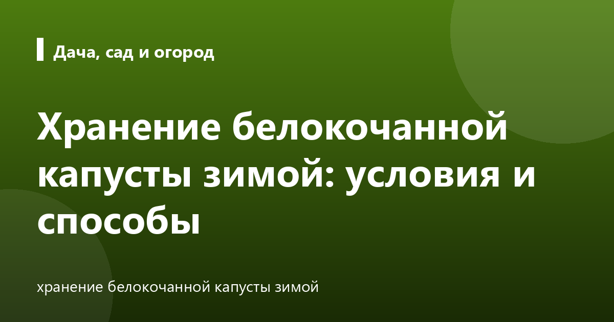 Хранение белокочанной капусты зимой: условия и способы