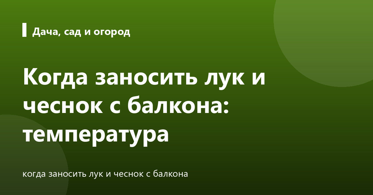Когда заносить лук и чеснок с балкона: температура